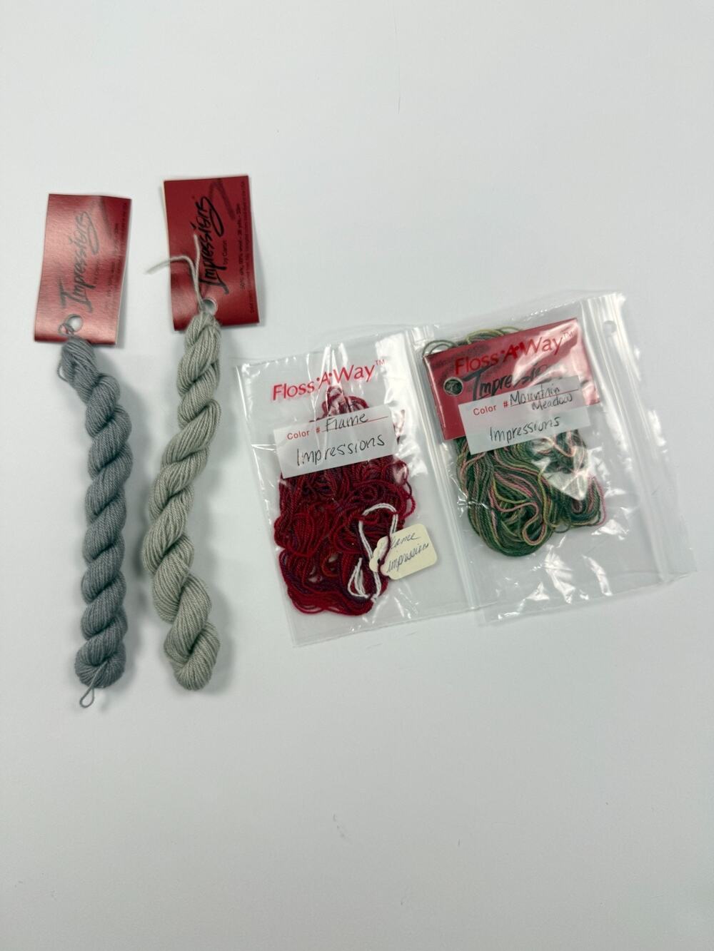 Lot of 4 Caron Impressions Silk Wool Blend Thread Skeins Grey Flame Mtn Meadow